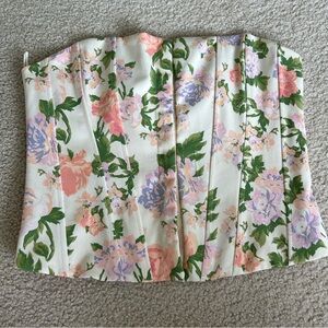 Zara Floral Corset Top - Cream, Pink, Green